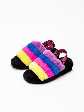 UGG Logo Fluff Yeah Multicolor Fur Cozy Slipper Slides NWOB size 8